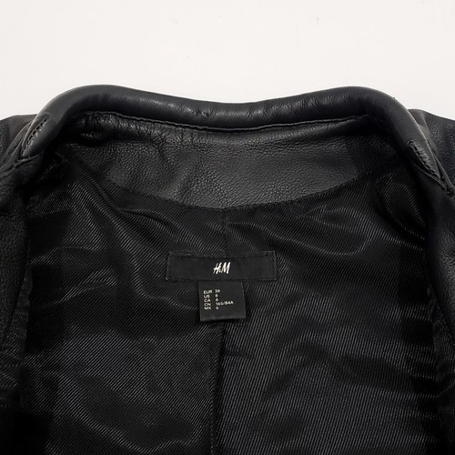 H&M ICONS Leather Grain Cowhide Biker Jacket Buckle Quilt Rib Zip Detail 36-6-S - Picture 8 of 11