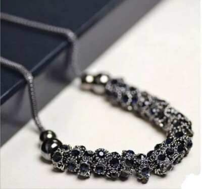 Black Blue Stunning Round  Crystal Rhinestone Statement Charm Necklace