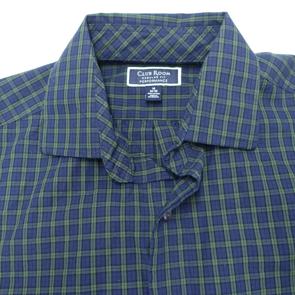 Camisa de vestir Club Room para hombre 16 azul verde algodón a cuadros formal plisada ajuste regular Foto 2 de 4