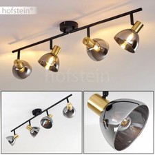 Wohn Schlaf Zimmer Leuchte schwarz/Messing Flur Strahler Decken Lampe Rauchglas 