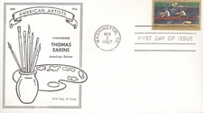 1967 FDC - Scott# 1335 - Thomas Eakins - Cascade Cachet Flap/OK