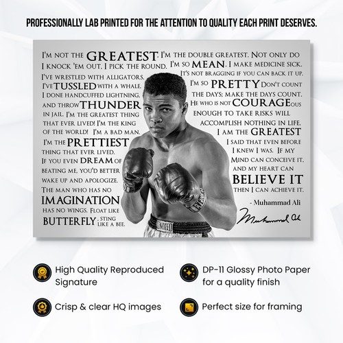 Muhammad Ali Zitate signiert Vordruck A4 Autogramm Montage Boxen FOTO Geschenk - Bild 3 von 5