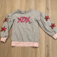 betsey johnson girls sweatshirt Applied roses Flowers XOXO 6 Grey Pink fun