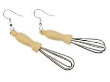 Whisk Earrings Miniblings Hanging Whorl Essen Kock Kitchen Cooking Wood