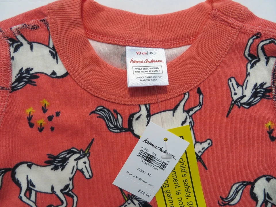 Pijama Hanna Andersson 90 Meninas 3T Curto John Algodão Orgânico Unicórnios NOVO - Imagem 4 de 4