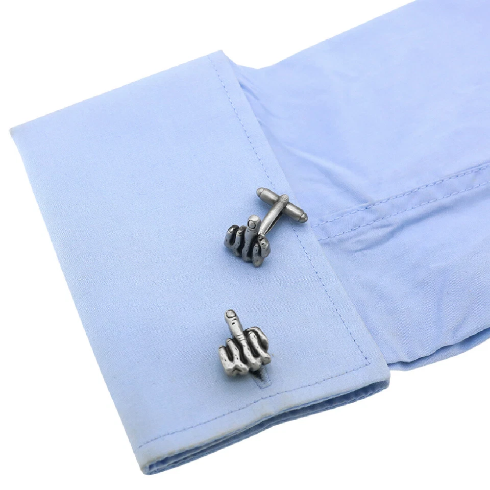 MIDDLE FINGER CUFFLINKS Funny Rude Gesture Gag Gift Gunmetal Gray NEW w GIFT BAG Foto 4 de 4