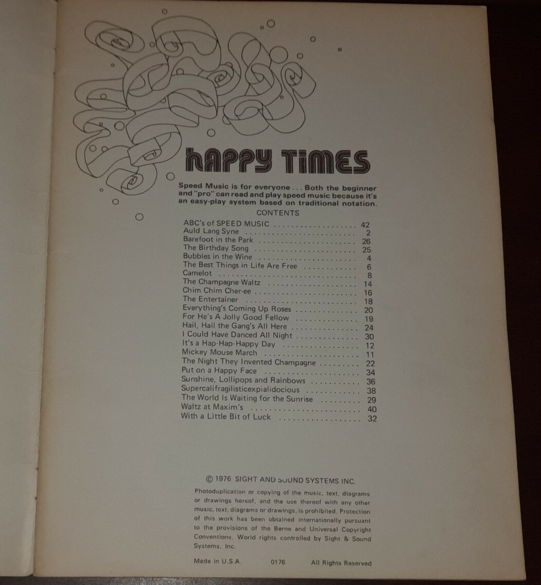 Happy Times Easy-Play Speed Music for all Organs Pianos Guitars