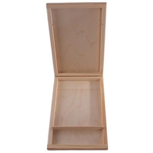 Shallow Wooden Box |15x22x3cm| 2 Compartments CD Pendrive USB Gift Slim Storage - Picture 2 of 6