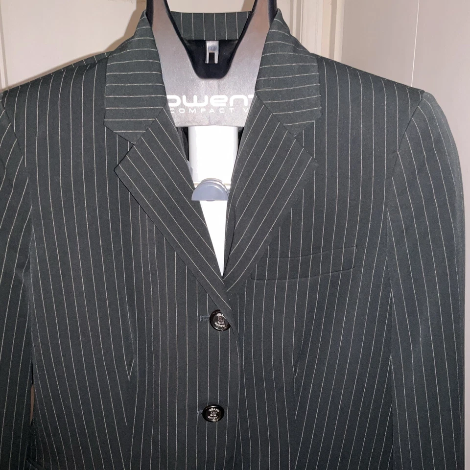 Chaqueta Blazer de Carrera Chaps By Ralph Lauren 12 Gris con Rayas Blancas de Lino para Mujer Foto 3 de 4