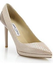 JIMMY CHOO RUDY NUDE PEARLIZED SNAKE EMBOSSED PUMPS EU 37 I LOVE SHOES WEDDING