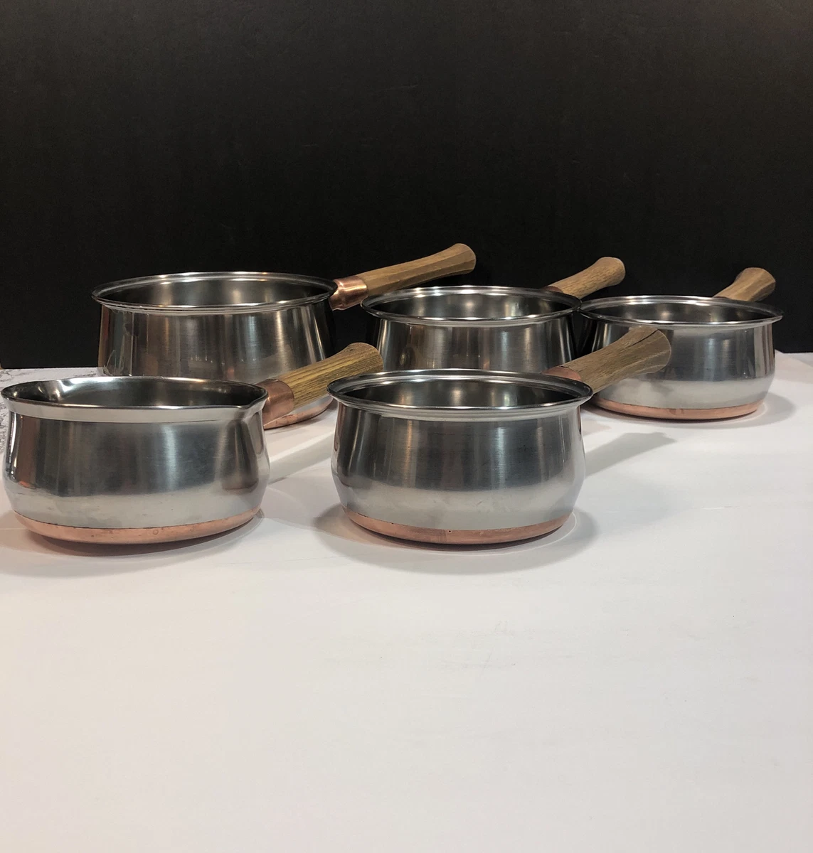 Vintage Prestige Copper Bottom Cookware 5pc Saucepan Pot Set Made in  England.