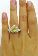 6.24CT Fancy Canary Yellow Heart Cut Citrine  White CZ Three Stone Wedding Ring