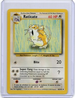 RATICATE - 40/102 - Base Set - Pokemon Card - LP - 406