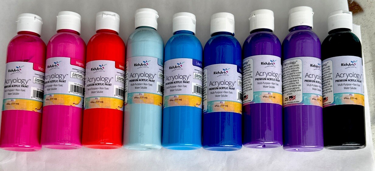 LOT OF 9 Rich ART ACRYOLOGY PREMIUM ACRYLIC PAINT ASSORTED COLORS 4 OZ