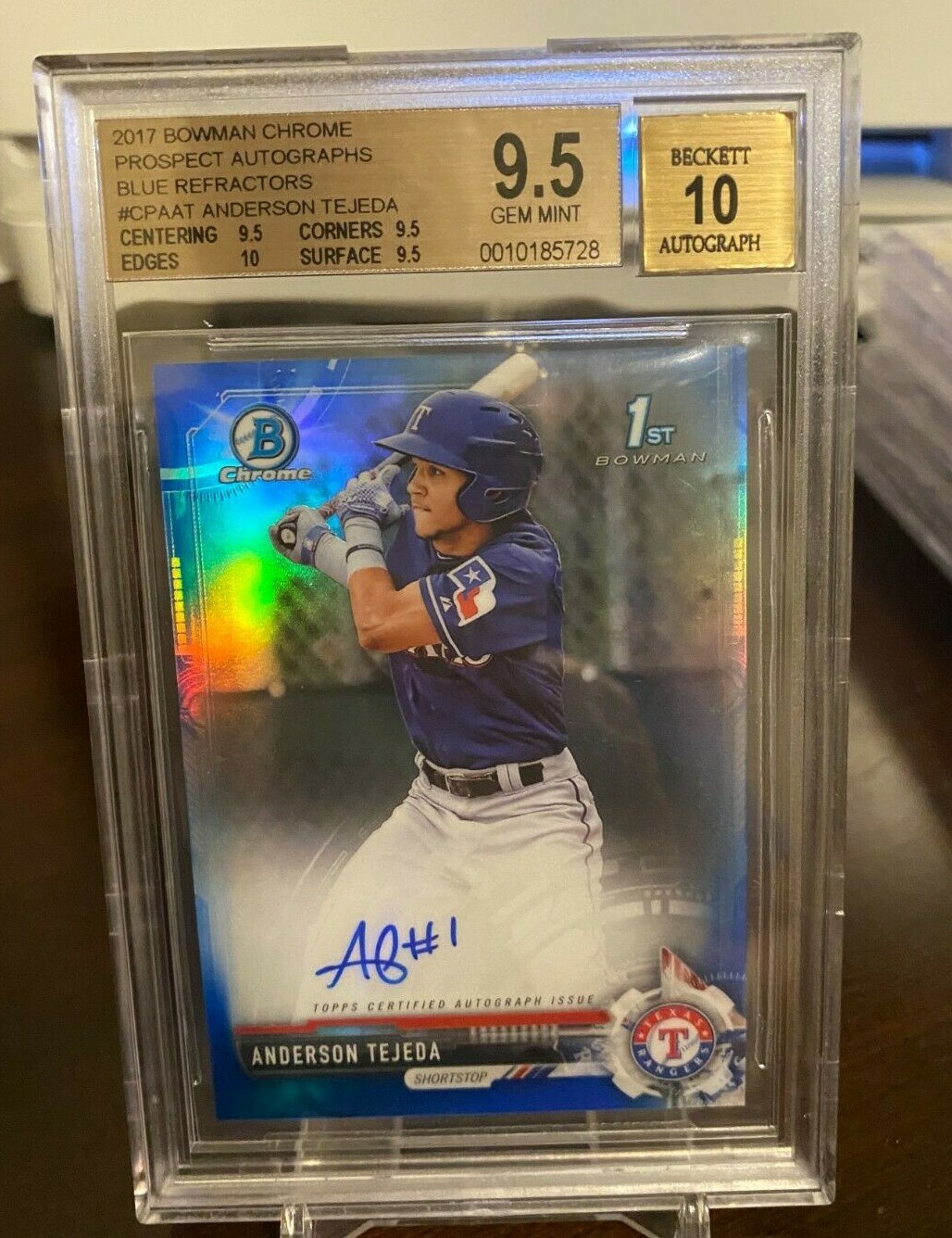 Anderson Tejeda 2017 Bowman Chrome Blue 1st Refractor /150 AUTO BGS 9.5/10 Texas