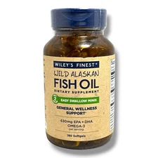 Wiley's Finest Wild Alaskan Fish Oil Dietary Supplement 630mg EPA+DHA Omega -180