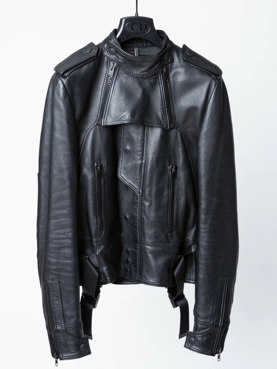 FW07 Dior Homme Navigate Black Leather Biker Riders Jacket Hedi Slimane 44