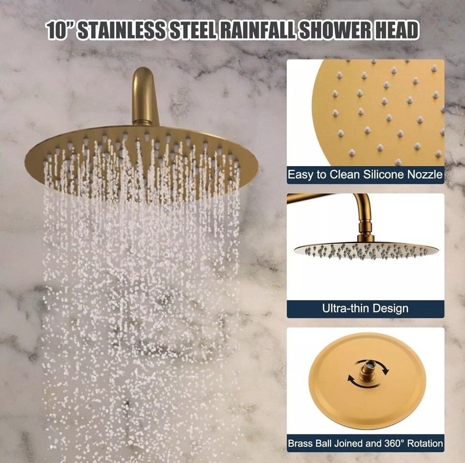 Shower Faucet Set Wall Mount Rainfall Shower Head Combo Tub Spout w