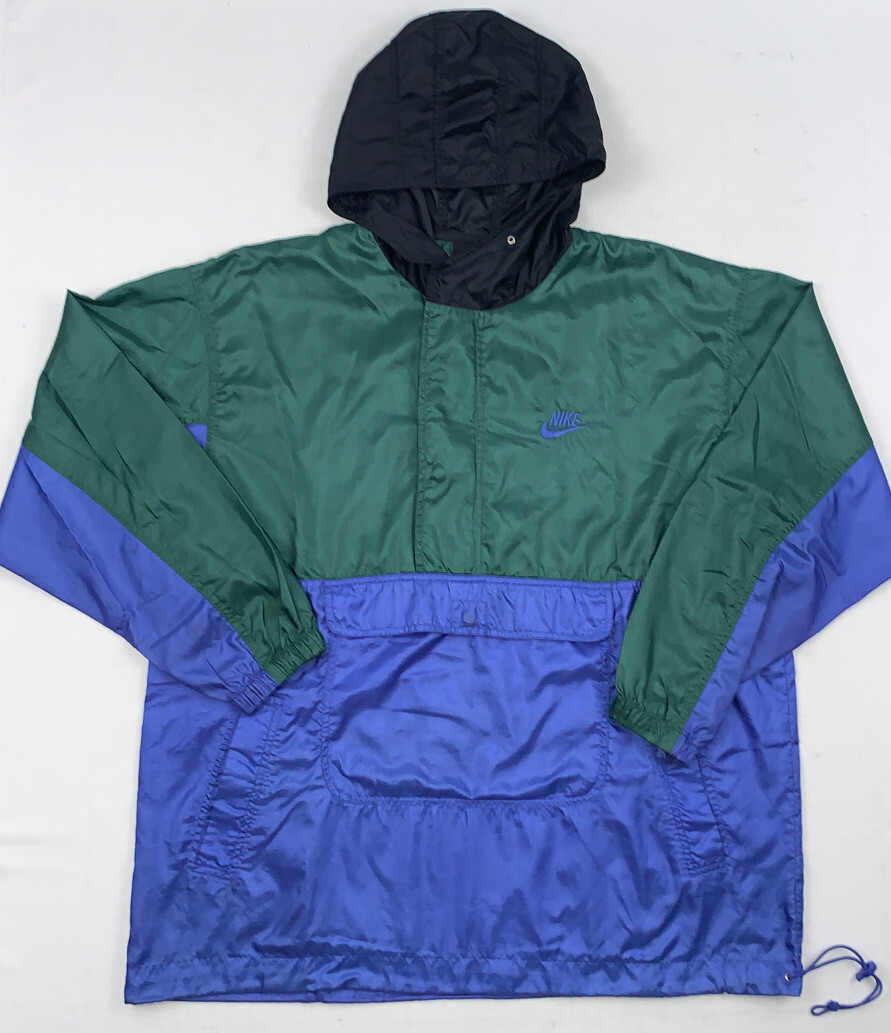 nike vintage 90s shiny ripstop nylon colorblock swoosh logo anorak jacket  sz M L