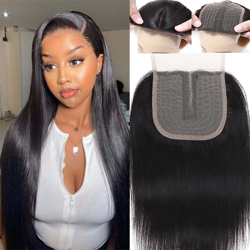Invisible Virgin Human Hair T Part Lace Closure Frontal Toppers