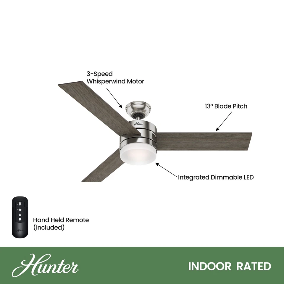Hunter Fan 54 in Modern Brushed Nickel Finish Indoor Ceiling Fan with Light Kit - Image 3 of 4
