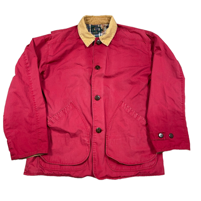 #ad #ad J Crew Barn Jacket Men Large Red Chore Coat Corduroy Collar 90s Faded Worn Adult $44.91