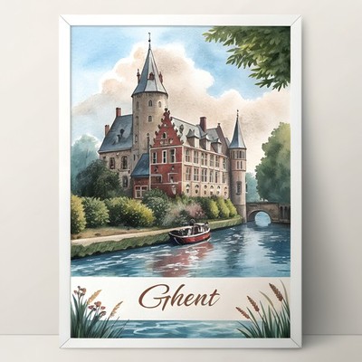 Majestic Ghent Belgium Travel Poster - Medieval Architecture Art Print_moreDetai