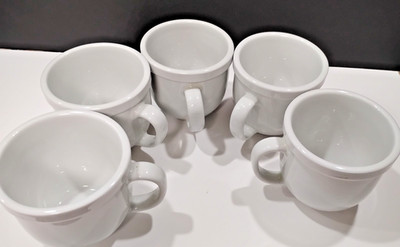 Set Of 5 White Culinary Arts Cafe Ware 12 oz. Porcelain Mugs Restaurant Grade