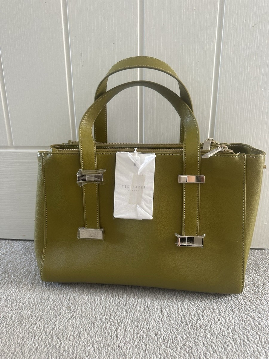 Ted Baker Olive Green Leather Tote Crossbody Bag With Adjustable