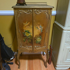 French Vernis Martin Style Antique Music Cabinet 1880-1930
