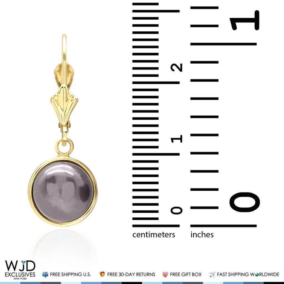 Conjunto de aretes colgantes de perlas negras con bisel de oro amarillo de 14 quilates de 10 mm Foto 3 de 4