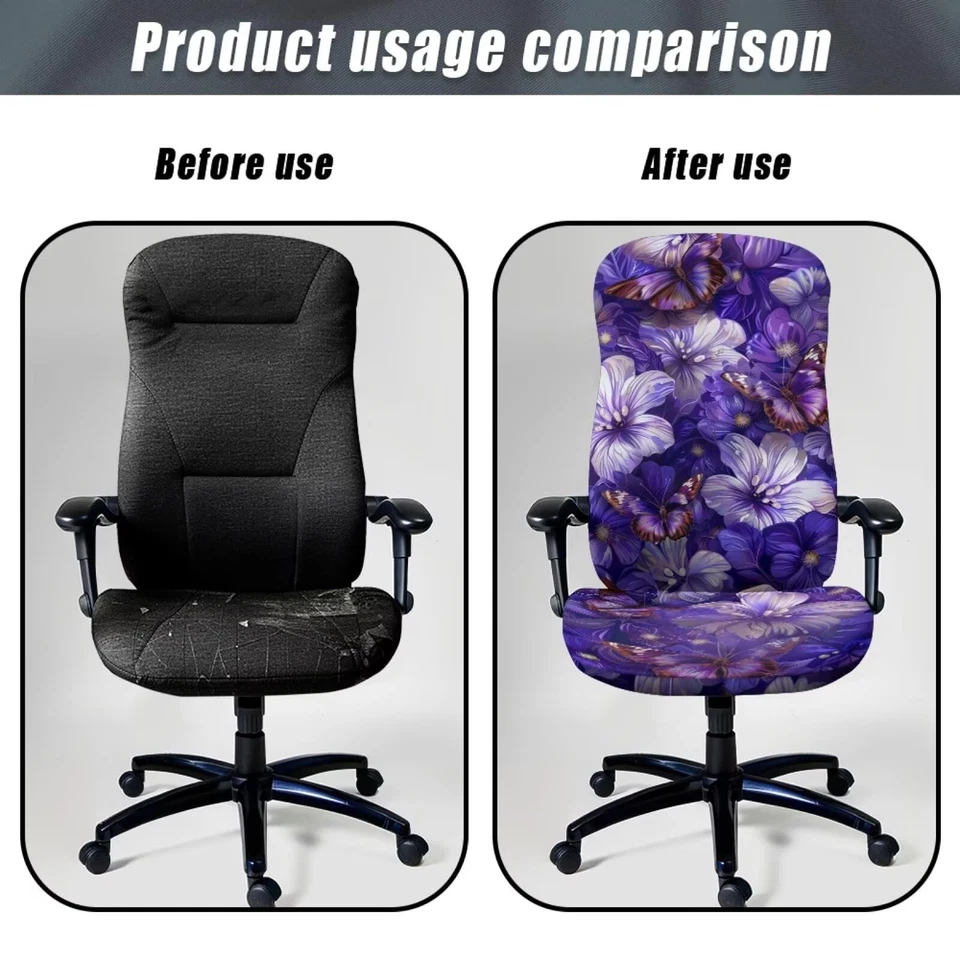 Fundas para sillas de oficina de computadora con estampado de mariposas de hibisco giratorias a prueba de arañazos... Foto 4 de 4