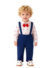 Baby Boys Bowtie Baptism Suspender Pants Christening Romper Valentine's Day