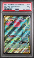 2019 POKEMON SUN & MOON TEAM UP #159 FULL ART/CELEBI & VENUSAUR GX PSA 9
