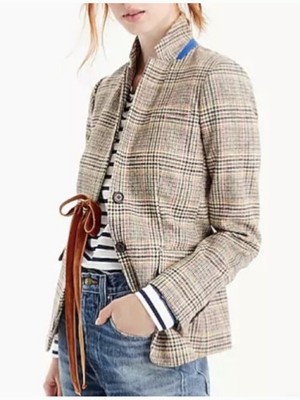J. Crew Regent 100% Wool Blazer Multicolor Plaid with Velvet Tie Size 10