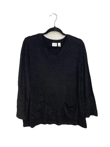 Chicos Weekends Sz 2 Large Pullover Tunic Top V-Neck Casual Relaxed Cozy Plush