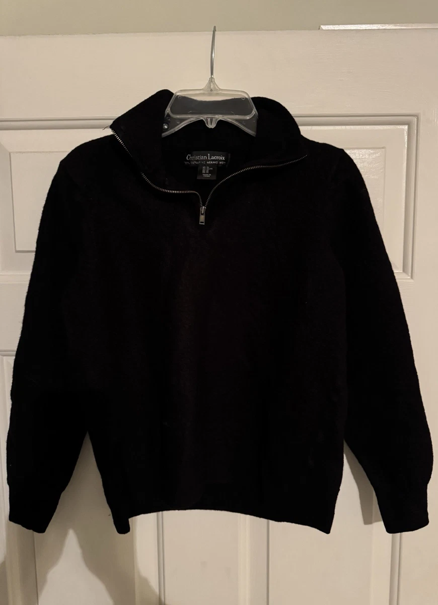Christian Lacroix Youth XL Black 100% Extra Fine Merino Wool 1/4