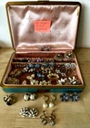 Vintage Clip On Screw Pierce Earrings Lot of 28 Costume Jewelry Rhinestone & Box