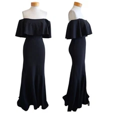 BHLDN Dara Black Off The Shoulder Bodycon Maxi Mermaid Dress Formal Elegant 2