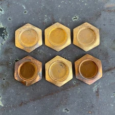 Lot of 6 Vintage Brass Hexagon Cabochon Settings – 38mm Outer, 16mm Circle Bezel
