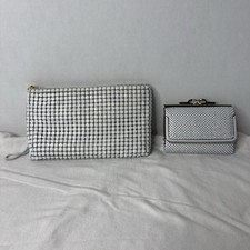 Vintage White Metal Mesh Purse With Chain Strap  Matching Wallet Evening Purse