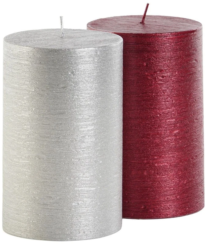 Candela Pilastro Cera Rossa o Argento 8x14 cm 695 g Candele Natalizie Decorative, fotografia 8 di 9