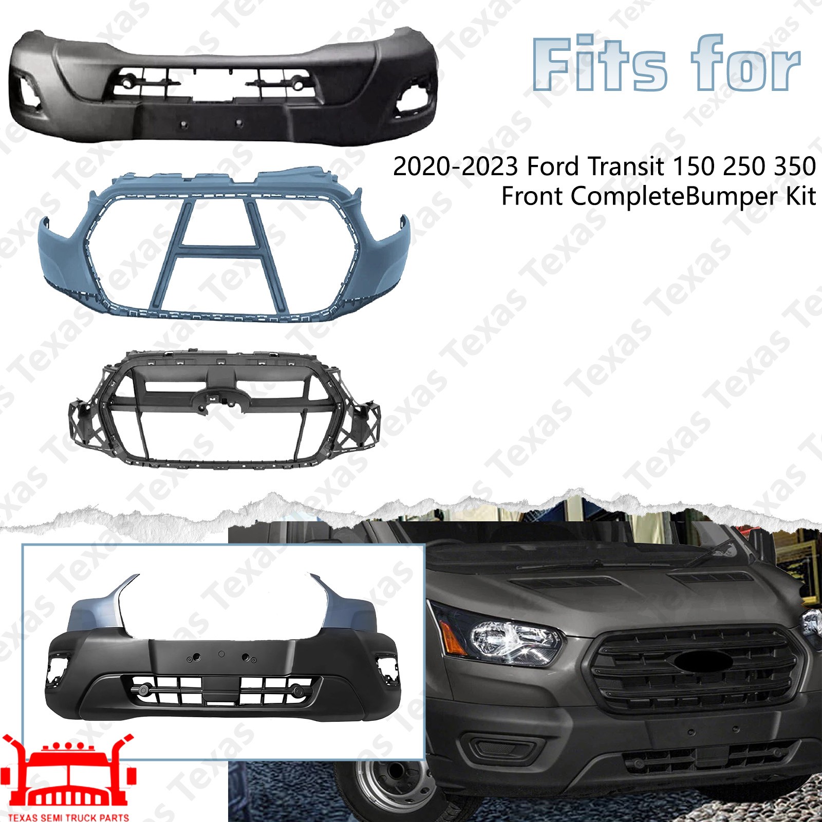 Primed Front Bumper Cover Assembly Fits 2020-2023 Ford Transit 150 250 350