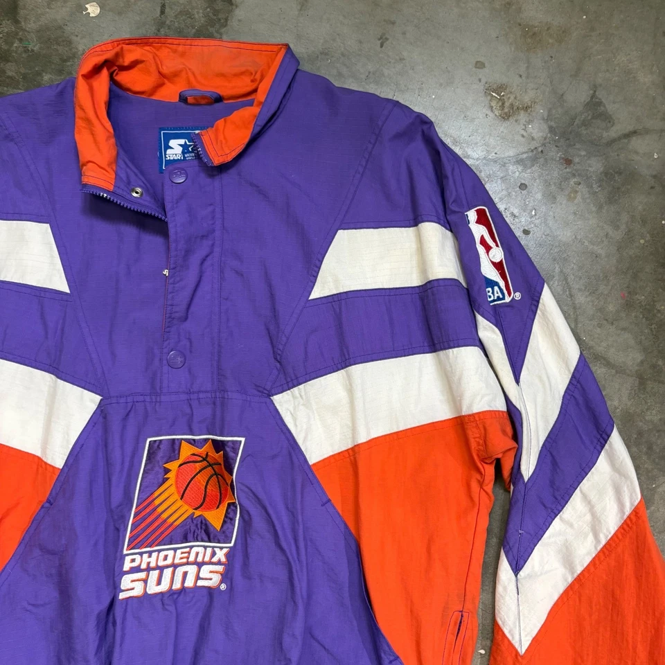 Chaqueta cortavientos Starter Phoenix Suns NBA púrpura naranja blanca grande vintage Foto 3 de 4