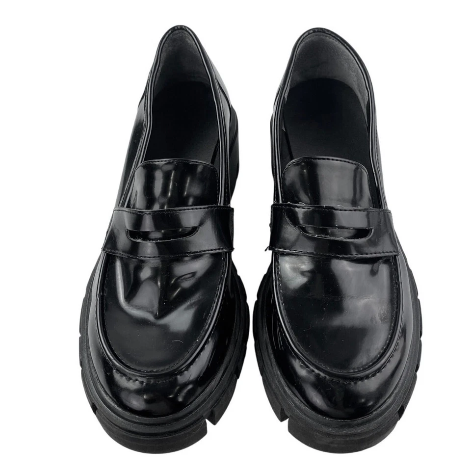 Zapatos Mocasines Crown Vintage Sage Para Mujer Cuero Negro Grueso Plataforma Penny 7.5 Foto 2 de 4