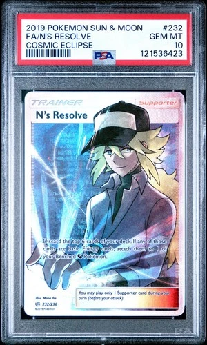 2019 POKEMON SUN & MOON COSMIC ECLIPSE 232 FULL ART N'S RESOLVE PSA 10 GEM MINT