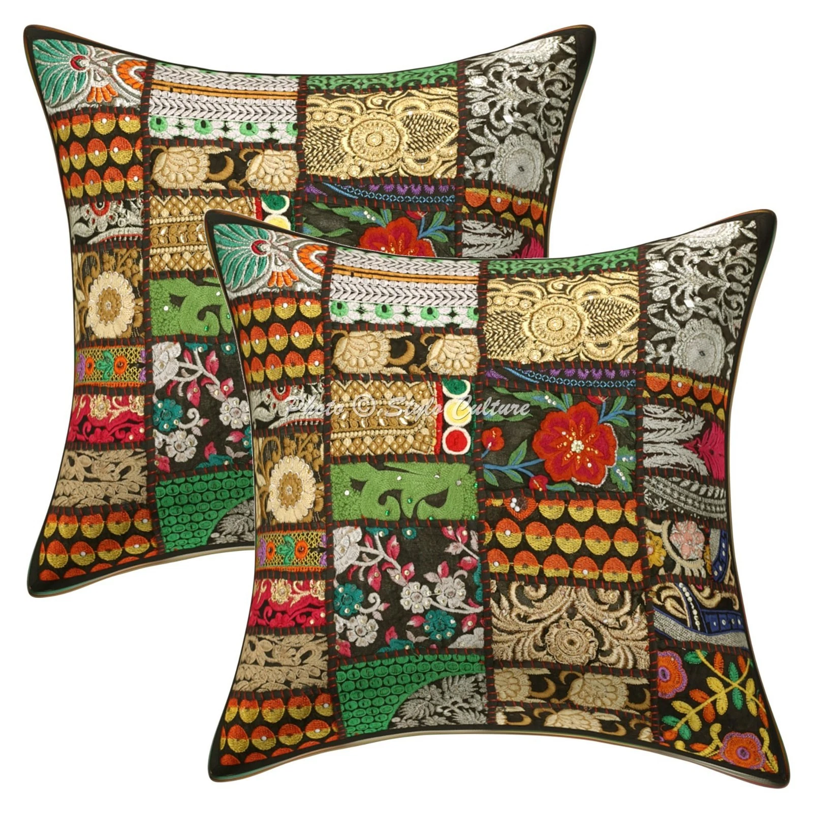 Decorative Cotton Throw Pillow Covers Vintage Patchwork Black Abstract 45x45 cm