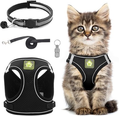 Katzengeschirr und Leine Set, verstellbare reflektierende Streifen Katze Kätzchen Laufweste wi