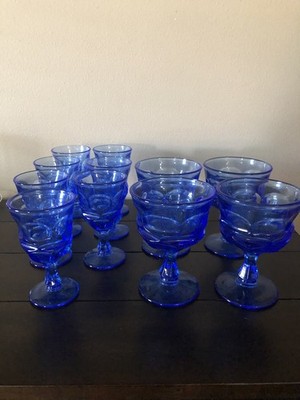 Fostoria Argus Blue 7 Wine Goblets & 4 Champagne/sherbet