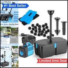 Pond Filter with Fountain Pump 660 GPH Submersible Water Flow Adjustable Koi